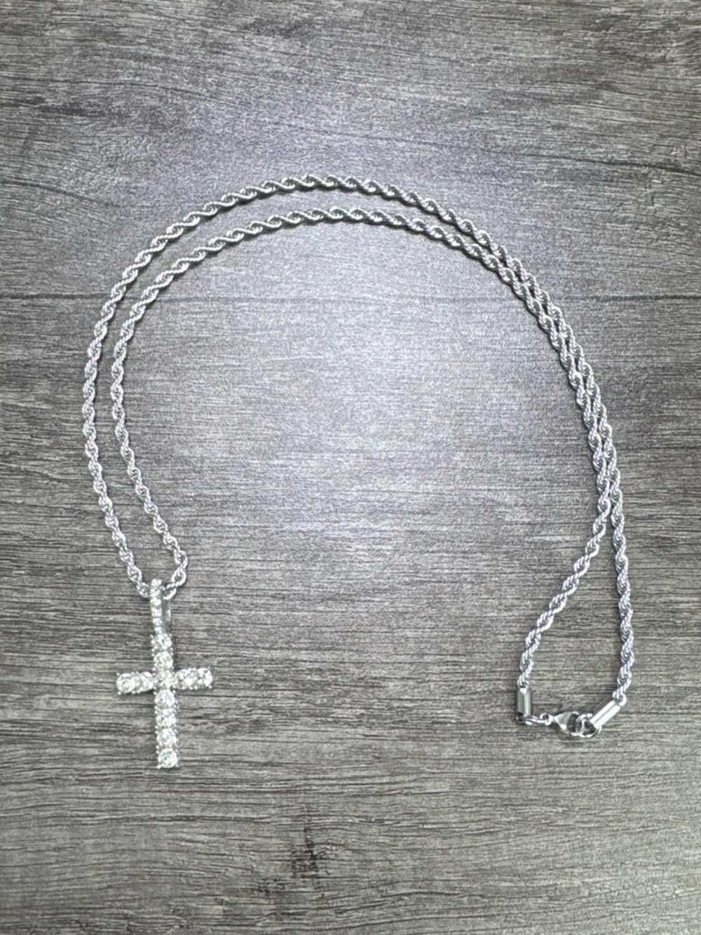 24 inches chain with Rhinestone Cross Pendant Necklace in Silver color women/men
